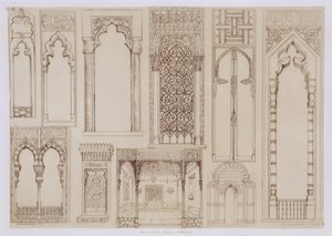 Islamilainen ja maurilainen muotoilu ikkunaluukkuihin ja divaaneihin, Art and Industry -julkaisusta, julkaisija Delatre, Paris, 1857